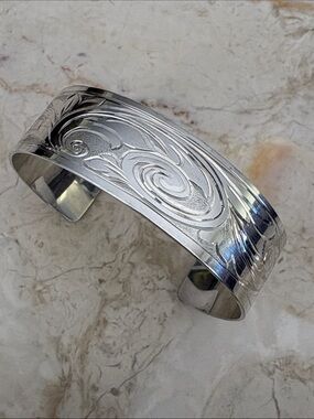 Handcrafted Sterling Silver Engraved Wide Cuff Bracelet | Scroll Design | 29.3g